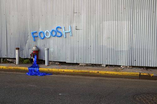 Fooosh (Hydrant), 2007. Site intervention w/ balloons and party streamers.